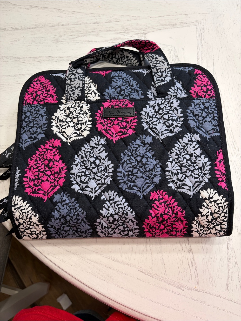 Vera Bradley Quilted Cosmetic Case in Black, Pink, Gray & White